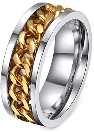 Spinner Ringe für Angst, 8MM Breit Edelstahl Fidget Spinner Bandringe für Herren Damen