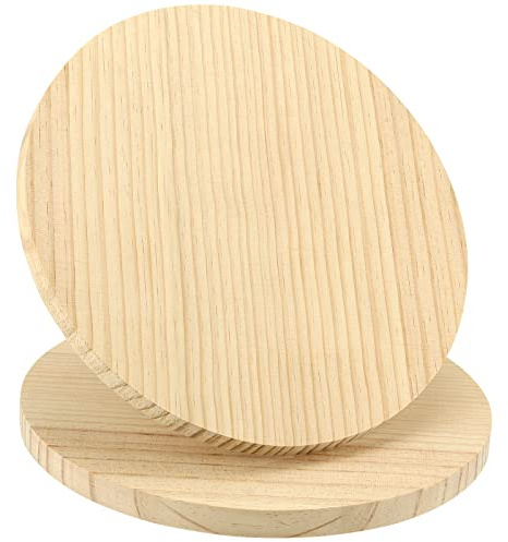 SINJEUN 2 Pack 30 cm Round Wood Plaque, 18 mm Thick Blank Wooden Hanging Sign, Unfinished Wood Boards with Hanging Hole for DIY Crafts