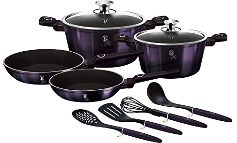 Berlinger Haus Kitchen Cookware Sets 10 Piece, Nonstick Cookware Set with Utensils, Turbo Induction Based Pots and Pans Set with Ergonomic Soft-touch handle, Dishwasher Safe Cooking Set, Purple