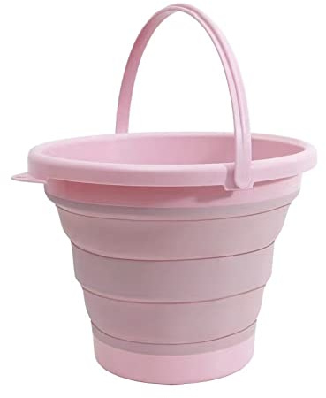 EKKJNQ Faltbarer Eimer, Mehrzweck für Strand, Campingausrüstung, Strandpart，Faltbarer Silikon Eimer 5L，Angelzubehör Klappeimer (Rosa)