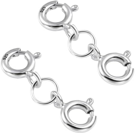 2Pcs Silver Double Clasps Silver Necklace Extension Clasp Sterling Silver Spring Double Clasps for Necklace Bracelet Jewelry Making