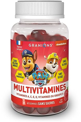 Pat Patrouille Multivitamines - Granions - Gummies - Gout Fraise | Gummies Multivitamines, Soutient Immunité, Reduit La Fatigue, Vitamine C, Vitamine A, Sans Sucres