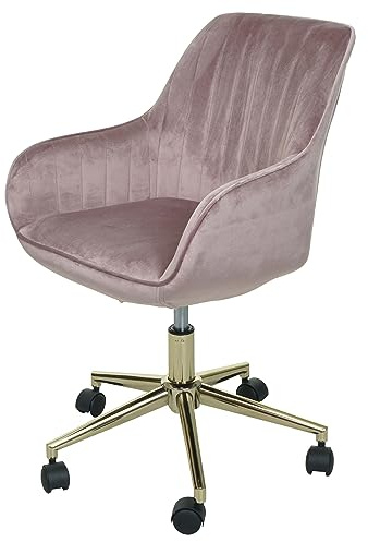 Mendler Bürostuhl HWC-J62 Samt mit Armlehne goldenes Fußkreuz - rosa | Drehstuhl, Schreibtischstuhl, Lehnstuhl, Stuhl