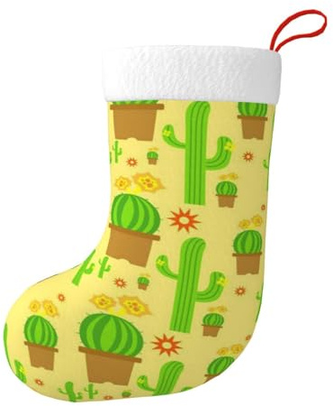EVIUS Chaussette de Noël en forme de cactus jaune avec pochette à bonbons personnalisée, bonshommes de neige, rennes, décorations de sapin de Noël