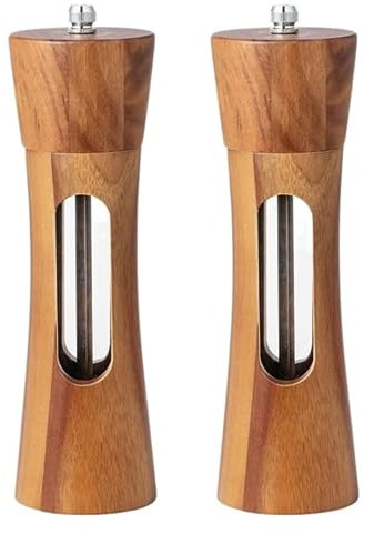 IRYZE Macinaspezie Macinapepe Macina Spezie Saliera E Pepiera Manuali in Legno con Nucleo in Ceramica Regolabile E Finestra in Acrilico Visibile Macinasale Macina Pepe (Color : 2pcs, Size : 7.37in)
