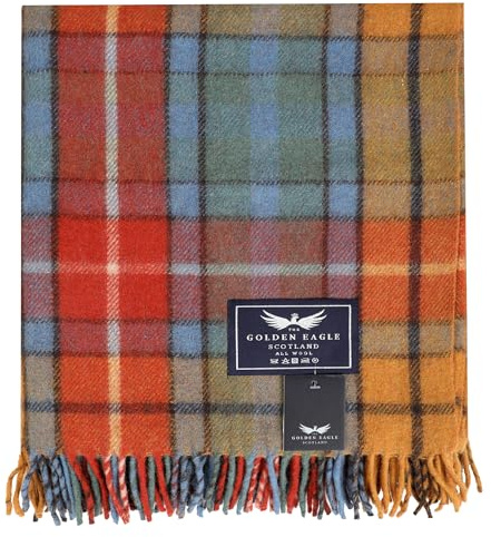 The Golden Eagle Scottish Tweed Wool Large Blanket Tartan Rug with Check Pattern for Warm Winter (Buchanan Antique)