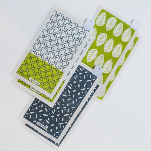 Naturalia Swedish Dishcloths for Kitchen 6-Pack, Reusable, Eco-Friendly, Extra Absorbent, and Quick-Drying Cloths for Multiple uses. Large Size - Green Nature. Made in Sweden.