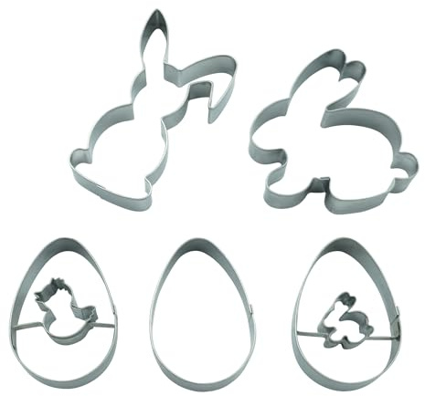 BekkiB Lot de 5 emporte-pièces « lapins et œufs de Pâques » – 2 emporte-pièces en forme de lapin de Pâques, 1 partie inférieure et 2 emporte-pièces Linzer en acier inoxydable passent au lave-vaisselle