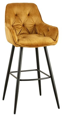 Barhocker MILANO 51cm - senfgelb schwarz - Samt-Bezug Metall-Gestell | mit Armlehnen, komfortable Fußablage, weiche Haptik, Chesterfield-Steppung, fester Stand, pflegeleicht