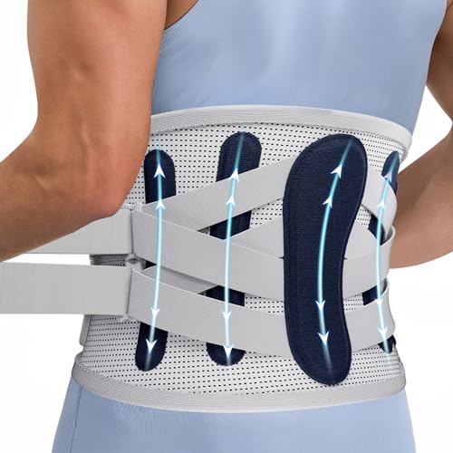 ProWaves Ryggbandage för män kvinnor ländryggsstöd för att lindra smärta i nedre ryggen, bekvämt ryggstödsbälte med 5 stag ryggrem för gyml rak hållning (Large)