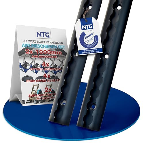 NTG Blackline - Set di guide aeree in alluminio, forate e anodizzate nere, forma semicircolare, 1 metro, guida aerea semicircolare per il fissaggio del carico per camion e camper | barra di ancoraggio
