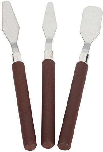 Set di 3 Spatole in Acciaio Inossidabile, Manico in Legno, Lama Curva, Uso Multifunzionale per Pittura a Olio, Scultura in Argilla