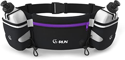 Q-RUN Hydration Running Belt with Bottles - Water Belts for Woman and Men - iPhone Belt for Any Phone Size - Fuel Marathon Waist Pouch for Runners - Jogging Cycling Biking, Purple
