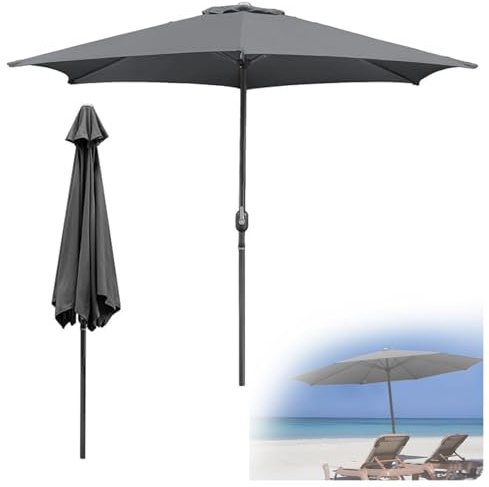 Jopassy Sonnenschirm 350cm Groß,Sonnenschirm Strand ohne Ständer,Gartenschirm UV Schutz Parasol Wasserabweisende mit Handkurbel Marktschirm für Terrasse,Balkon,Garten,Anthrazit