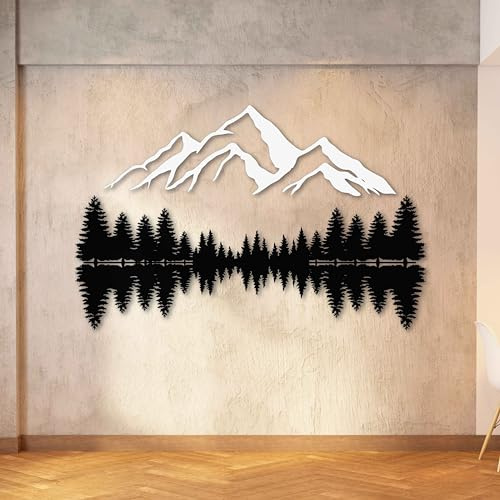 KAWA METALWORKS Wanddekoration aus Metall mit Berg- und Waldmotiv, extra groß, Natur-Wanddekoration, Hügel und Bäume, Landschaft, Wandkunst, Heimdekoration, Geschenk