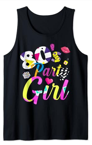 80er Jahre Party Girl Karneval Retro Kostüm Outfit 80's Tank Top