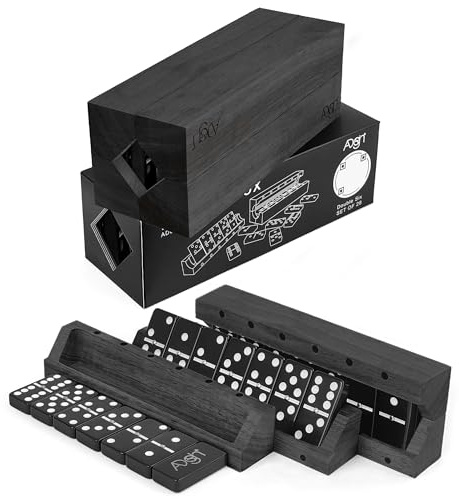 A Design+ Dominó Juego de 28 | Doble 6 Profesional | Caja Multiuso | Madera Solida Negra