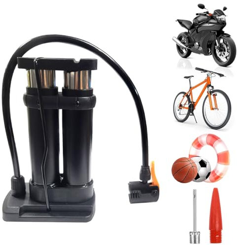 Ruayia Fahrradpumpe Duplex Metallisch Alle ventile für AV/DV/SV, Luftpumpe Fahrrad pumpe Luft Standpumpe Geeignet für MTB Trekkingräder Kinderräder Bälle - Duplex