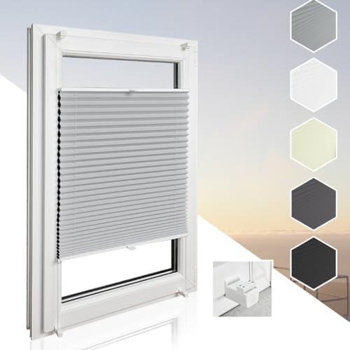 Home-Vision® Premium Doppelplissee Wabenplissee ohne Bohren mit Klemmfix (Weiß-Grau, B125cm x H200cm) Modern Klemmfix Blickdicht Plissee Sonnenschutz Hitzeschutz Jalousie für Fenster Thermo