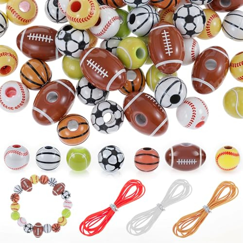 Giantree 70 pezzi perline da calcio bracciale da baseball, perline acriliche a tema sportivo Accessori Sportivi per Bambini Ragazza Calcio Football Festa Party Bomboniere Regalo