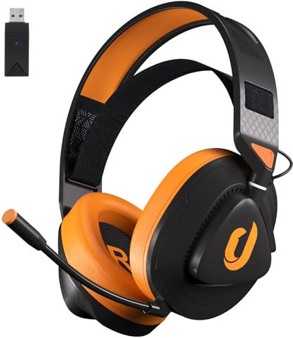 Jeecoo G90 Auriculares Gaming Inalámbricos con Micrófono, Auriculares Gaming Negro y Naranja para Ps4, Ps5, PC (no para Xbox)