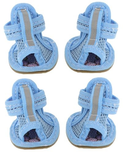 Happyyami 4stücke Sommer Atmungsaktive Hundesandale Mesh Haustierschuhe -Sneaker Haustierbedarf Blau