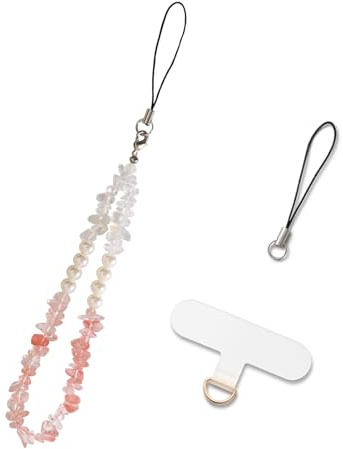 MORSUNBELA Handykette Perlen Handyanhänger Handyschmuck Handyband Anhänger Lanyard Universal Handy Kette Handschlaufe Rot