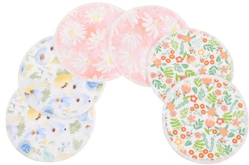 Toyvian Washable Nursing Pads 6 Pcs Reusable Breast Pads for Breastfeeding Bamboo Fiber Soft Breathable Leakproof with Delicate Appearance Design Random Style