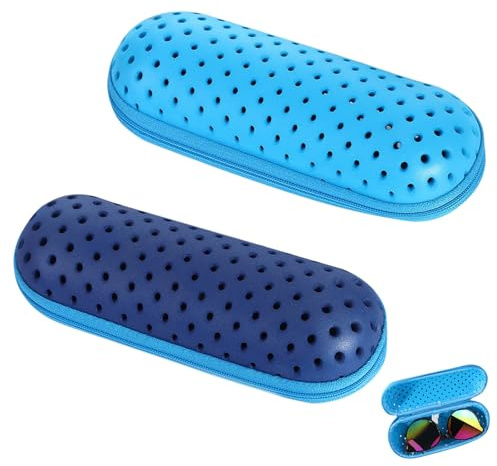 Bekecidi 2 PCS Swimming Goggles Case, Breathable Goggle Protective Box with Drain Hole Zipper, Portable EVA Ladies Swimming Goggles Case, Lightweight Eyeglass Sunglasses Storage Container