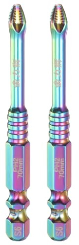 sourcing map Lot de 2 embouts de tournevis cruciformes PH2 (#2) avec embout à dents antidérapantes de 6,35 mm, tige hexagonale de 70 mm de long, tournevis cruciforme magnétique coloré avec revêtement