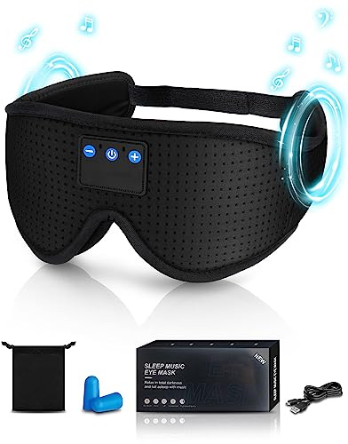 MOXTOYU Bluetooth Sleep Mask Headphones, 3D Contoured Silk Black Out Eye Mask for Men & Women, Ideal for Travel Nap Night Relaxation Meditation, Adjustable Strap and Long Battery Life
