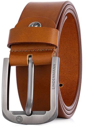 LINDENMANN Ledergürtel Herren, cognac 33 mm Vollrindleder, elegant und hochwertig verarbeitet, Jeans-Gürtel, für Denim- und Casual-Looks