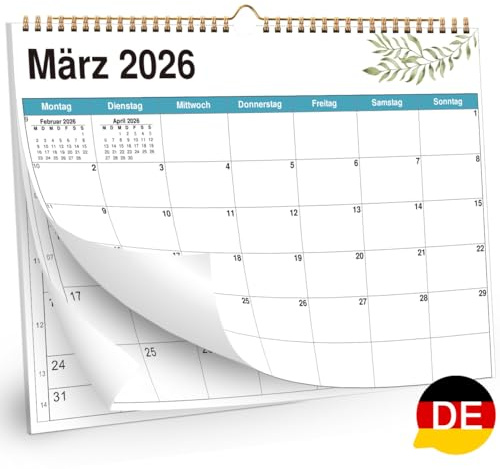 AEYAKA Kalender 2026 Wandkalender, 21 cm x 30 cm, A4 Planer 14 Monate November 2025 - Dezember 2026, Monatlicher Hängender mit Ferienübersicht, Deutsch
