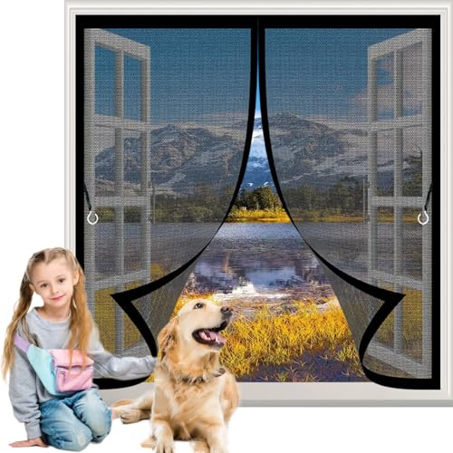 Moustiquaire Aimantée Fenetre 99 x 122 cm Joint Magnétique de Haut en Bas avec Fermeture Automatique Moustiquaire sur Mesure pour Les Fenêtre de Multi Types, Noir