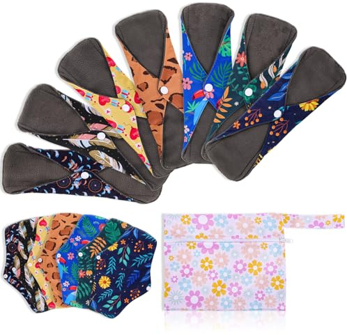 XEPST 7 Piezas Compresas Reutilizables para Menstruación, Almohadillas de Forro de Toalla Higiénica Lavable, Compresas Postparto con Bolsa Impermeable