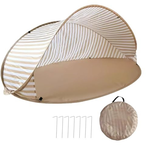 Strandmuschel Pop Up, Strandmuschel Baby UV Schutz, 2-3 Personen Familie Sonnenschutz Strandzelt, UPF 50+ Strandzelt Faltbar, Strand Muschel mit Tragetasche und Bodenheringe für Strand, Camping (A)