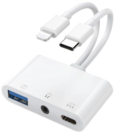 Lotnery USB C to Lightning Adapter with 3.5mm Headphone Jack & Charging Port - Compatible with Lightning for Data, Audio, Charging on iPhone iPad Smartphones Tablets