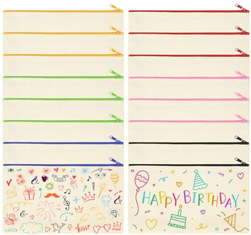 Anstore Taschen Bemalen, 16 Stück Stofftaschen Zum Bemalen Kinder 21x12cm DIY Blanko Stoff Federmäppchen Baumwolltaschen Unbedruckt, Stoffbeutel mit Reißverschluss für Kinder Basteln Kindergeburtstag