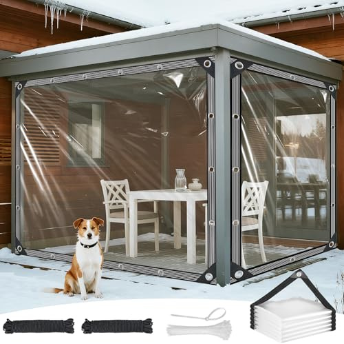 Transparente Plane mit Ösen 2x3m PVC Plane Transparent Durchsichtige Abdeckplane wasserdichte Wetterfeste Strapazierfähig Reißfest Faltbar Tarp für Terrasse Balkon Gartenmöbel Pavillon Hühnerstall