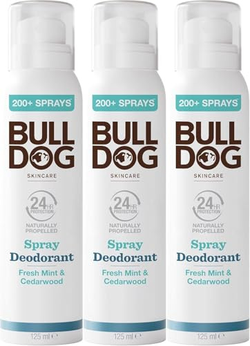 BULLDOG - Soin de la peau pour homme | Déodorant en spray menthe fraîche et bois de cèdre | Déodorant naturel pour homme 125 ml x 3 paquets
