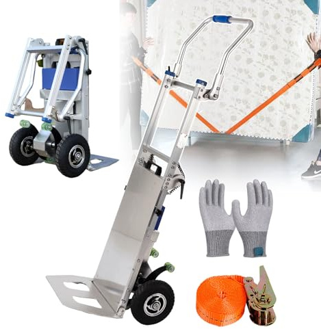 Carrello elettrico a mano, pieghevole, con telaio in lega di alluminio, capacità di carico di 200 kg, include corda da 4 m e guanti, ruote scorrevoli