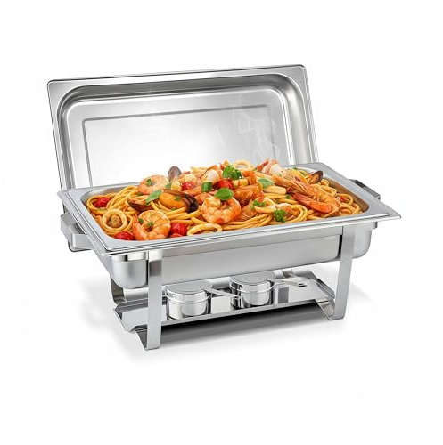 EASYROSE 9L Full-Size Chafing Dish Buffet Set – Versatile Buffet Server Food Warmer with Stand, Lid, Pans & Chafing Fuel Holder for Catering, Events and Parties