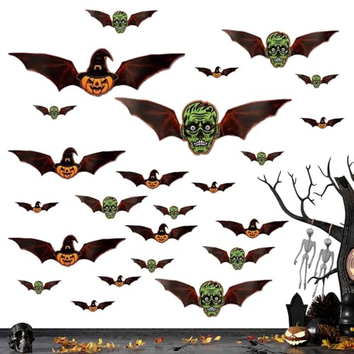 Tuxuseo Chauves-souris Halloween - 24 Pièces Autocollants Chauves-Souris 3D Éclairées | Décalques Décoratifs pour Maison Salon Salle de Classe - Magasin de Détail Halloween