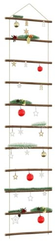 Gecheer Wooden Ladder Wall Decor | Rustic Home Decoration | Natural Branches & Hemp Rope | Indoor Use | 50cm Branch Length Model4101016
