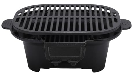 Luocute Grill Hibachi en Fonte, Barbecue au Charbon de Bois Japonais Portable pour le Camping en Plein Air et les Barbecues dans le Jardin