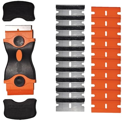 Double-Head Window Scraper Tool with 20Pcs Replacement, Non-Scratch Cleaning Tools for Glass, Hob, Oven, Cooktop, Paint, Sticker, Wallpaper Removal