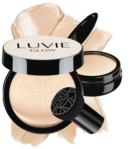 Luvie Glow Foundation Cushion, Mushroom Head Air Cushion Cc Cream, Luvie Foundation Full Coverage, Korean Makeup Concealer for Face, CC Cream foundation, Even Skin Tone for All Skin Types (Ivory)