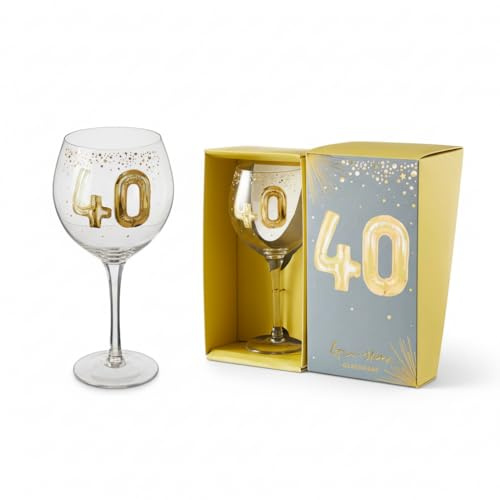 Hox 40 Geburtstag Gin Glas mit Goldfolienballon Design - Großer Ballon Gin Kelch in Geschenkbox - Celebratory 40 Glas für Gin & Tonic, Cocktails & Partys