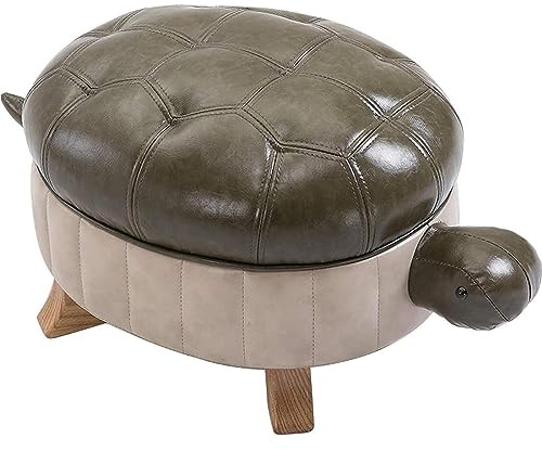 Turtle Ottomane Fußhocker, Gepolsterter PU Leder Pouf, Holz Fußstütze für Wohnzimmer und Schlafzimmer Sofa Bank Stuhl