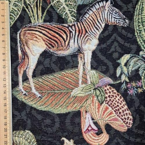 Werthers Stoffe Jacquard Gobelin Stoff – Nachts im Dschungel Zebra Jaguar Ozelot Affe – Schwerer Dekostoff für Taschen, Kissen, Möbel & Accessoires – Robust & hochwertig – Breite 140 cm Meterpreis